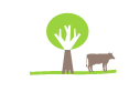 pictographie d'une vache dans un champ à côté d'un arbre