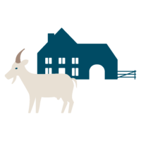 pictographie d'une chèvre devant une ferme